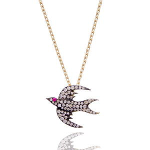 CHAMPAGNE DIAMOND BIRD NECKLACE SMALL MINI