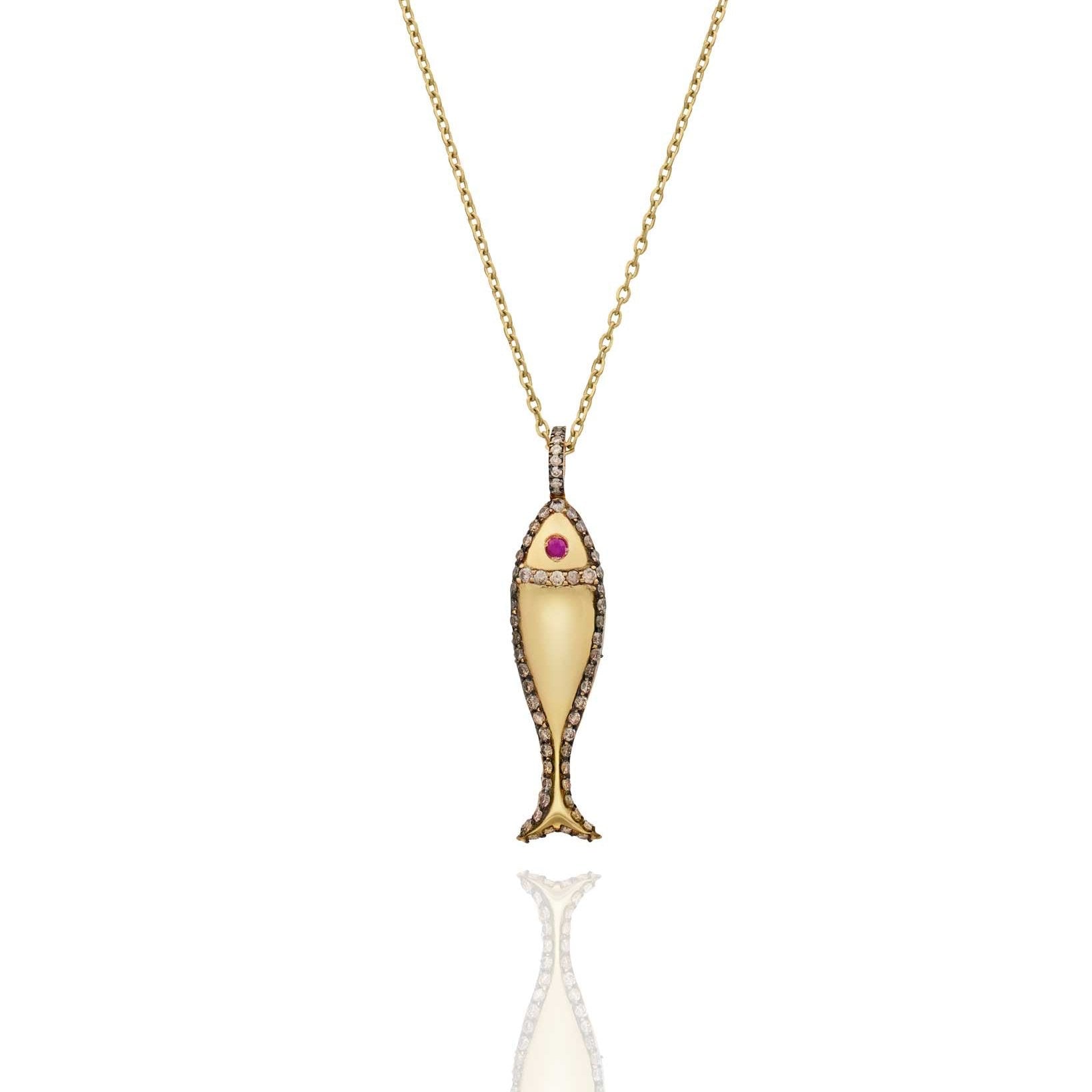 GOLD AND CHAMPAGNE DIAMOND FISH NECKLACE